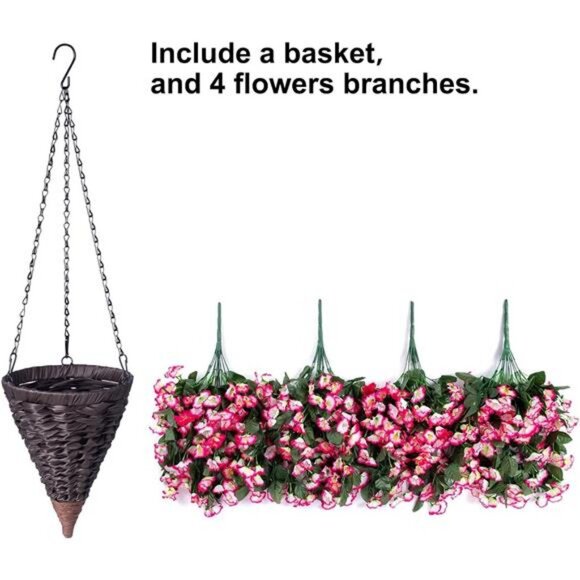 Artificial Hanging Flowers in Basket Fake Plant for Outside, Silk - Picture 5 of 8